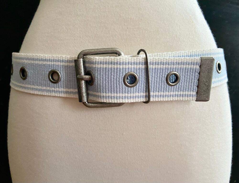 Distressed Blue/White Cotton Grommet Belt sz XS